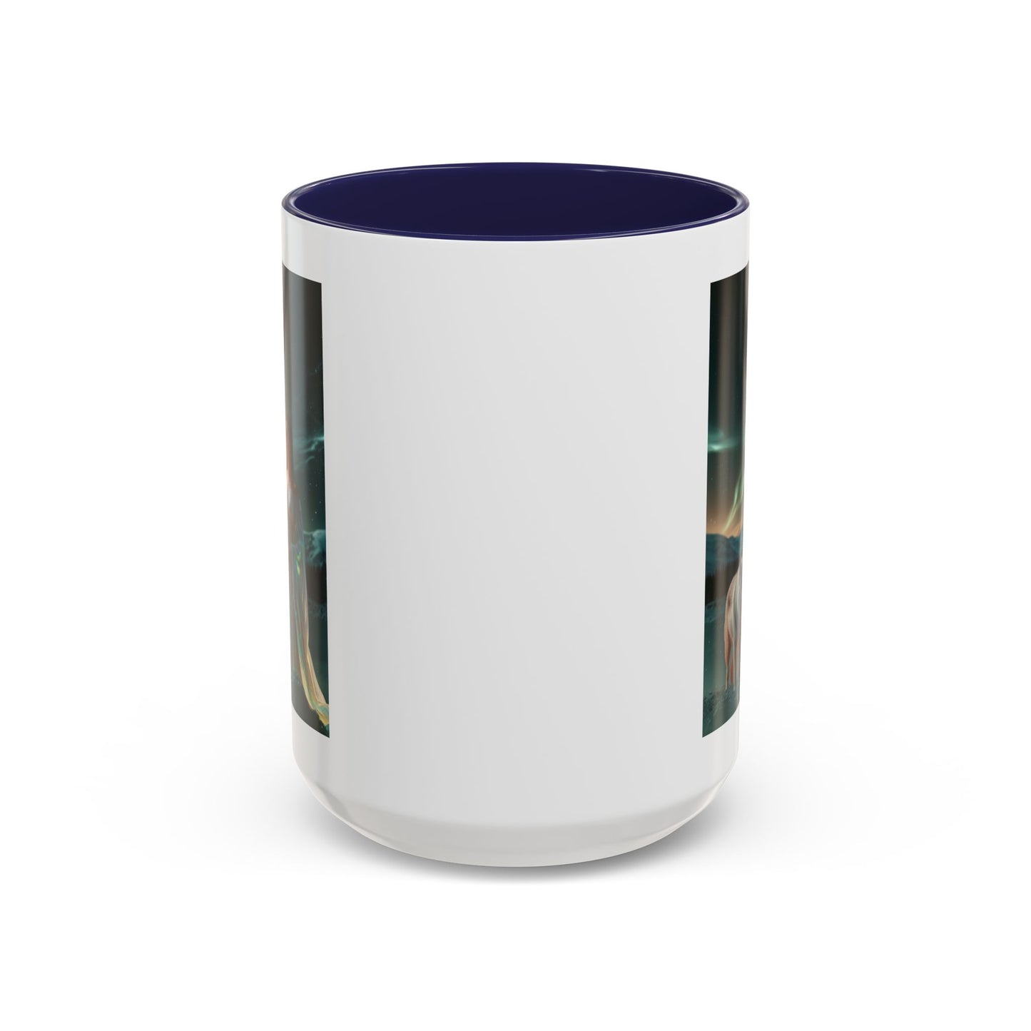 Taza de café Aurora Guardiana — Arte fantástico de mujer con lobo