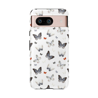 Google Butterfly Pattern Tough Phone Case — White Floral Protective Cover