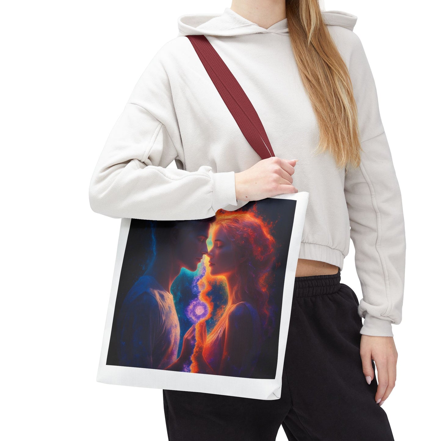 Cosmic Lovers Tote Bag — Flame & Ice Couple Art AOP