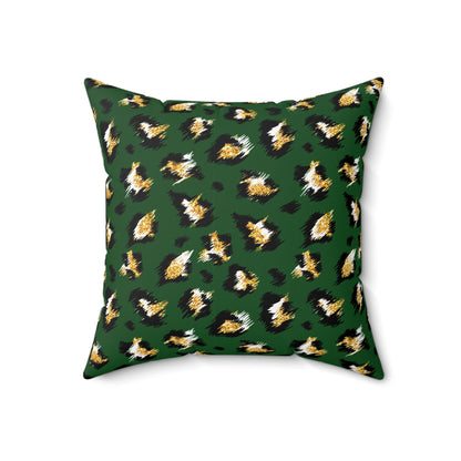 Green Leopard Print Decorative Pillow — Animal Print Accent Cushion
