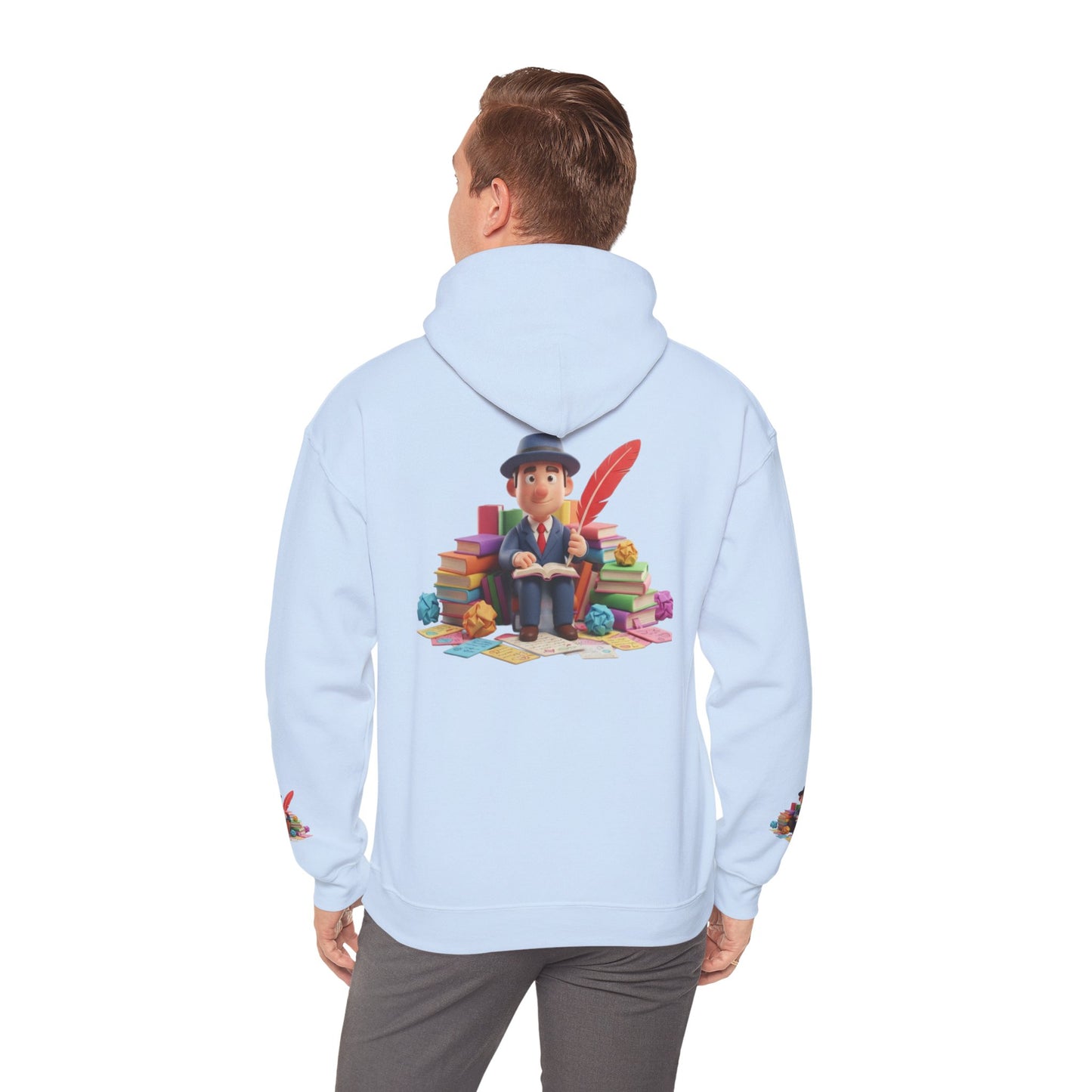 Book Lover Hoodie — Cute Reader Character with Books & Quill Sweatshirt