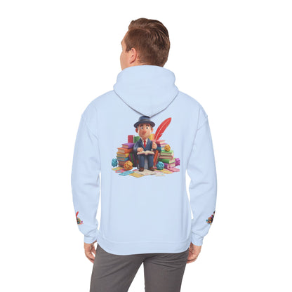 Book Lover Hoodie — Cute Reader Character with Books & Quill Sweatshirt