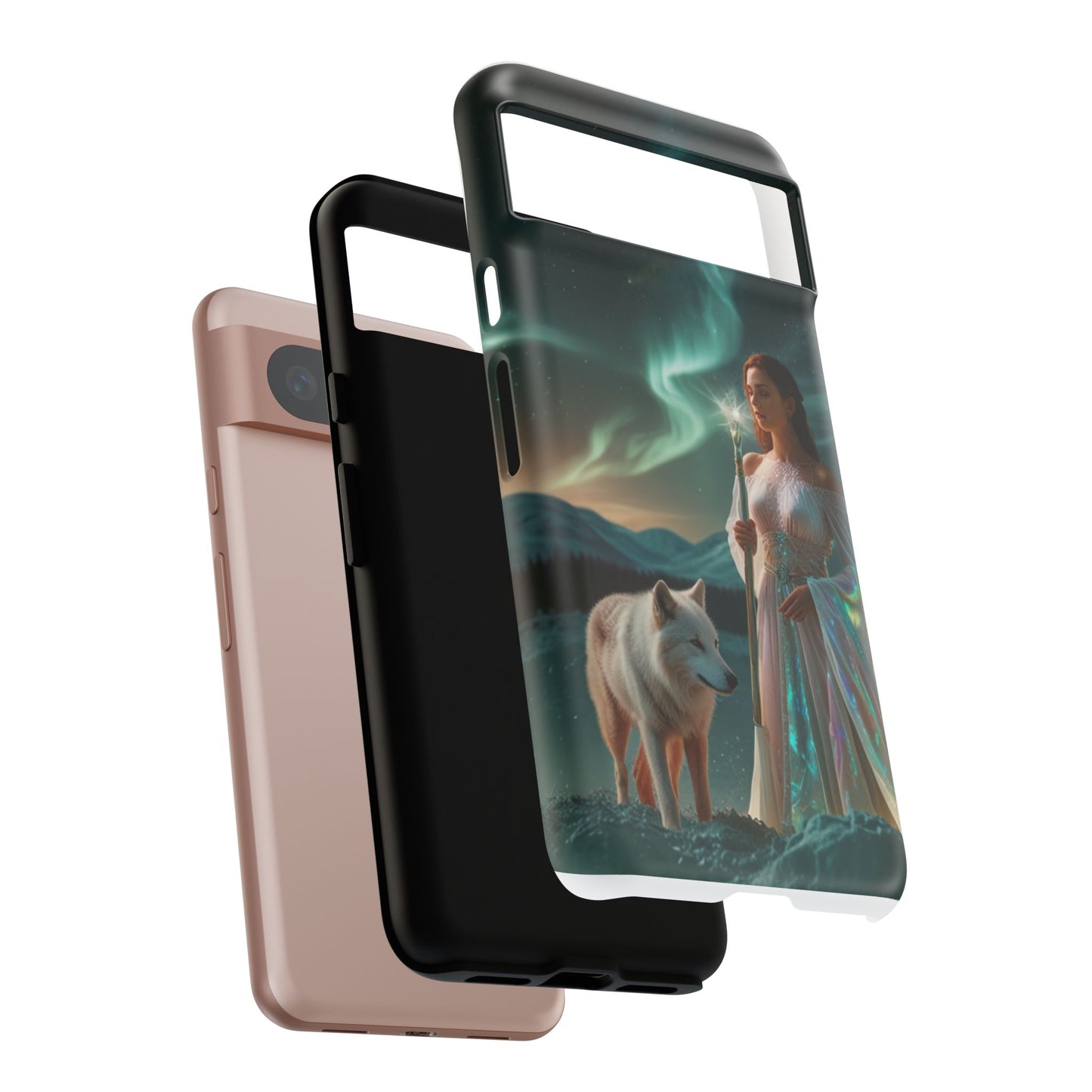 Funda para teléfono Google Aurora Guardian: armadura de fantasía de mujer y lobo