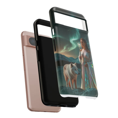 Funda para teléfono Google Aurora Guardian: armadura de fantasía de mujer y lobo