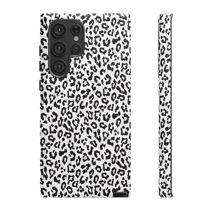 Samsung Leopard Print Tough Phone Case – Black & White Animal Pattern Protective Cover