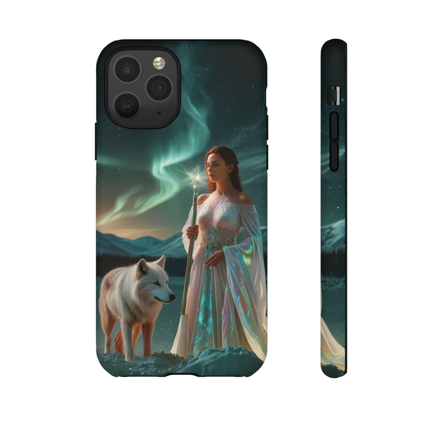 iPhone Mystic Guardian Phone Case — Aurora Wolf Woman Protective Cover