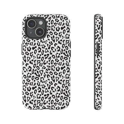iPhone Leopard Print Tough Phone Case - Black & White Protective Cover