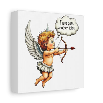 Funny Cupid Canvas Wall Art – 'There Goes Another Idiot!' Stretched Matte Canvas