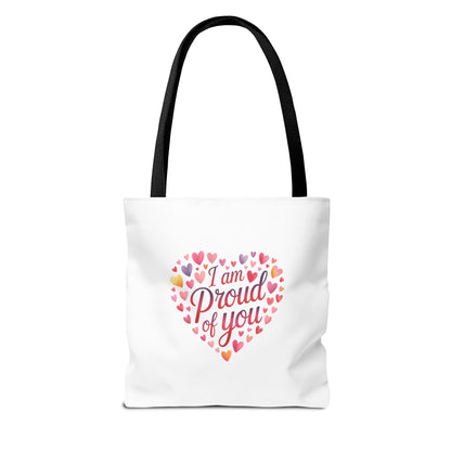 Tote Bag — "I Am Proud of You" Heart Print Tote | Encouragement Gift for Loved Ones