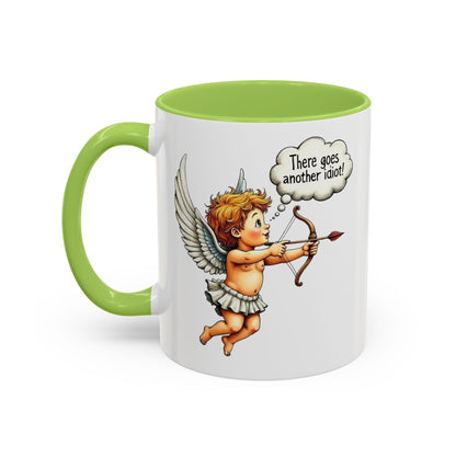 Cupid Coffee Mug — Vintage Cherub Saying "There goes another idiot!" Accent Mug