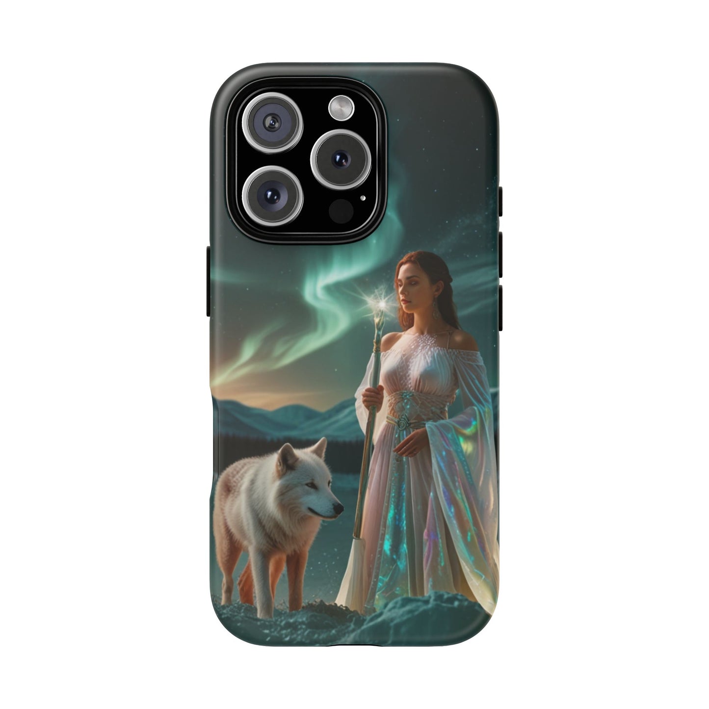 iPhone Mystic Guardian Phone Case — Aurora Wolf Woman Protective Cover