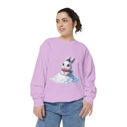 Cute Bunny Sweatshirt — White Bunny on Snow Graphic Crewneck