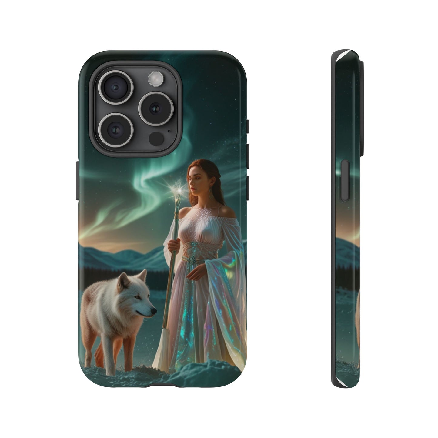 iPhone Mystic Guardian Phone Case — Aurora Wolf Woman Protective Cover