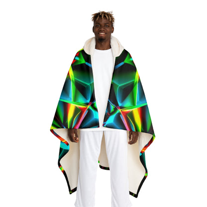 Hooded Sherpa Blanket — Neon Prism Geometric Hooded Fleece
