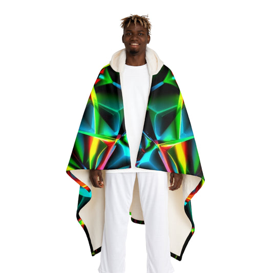 Hooded Sherpa Blanket — Neon Prism Geometric Hooded Fleece