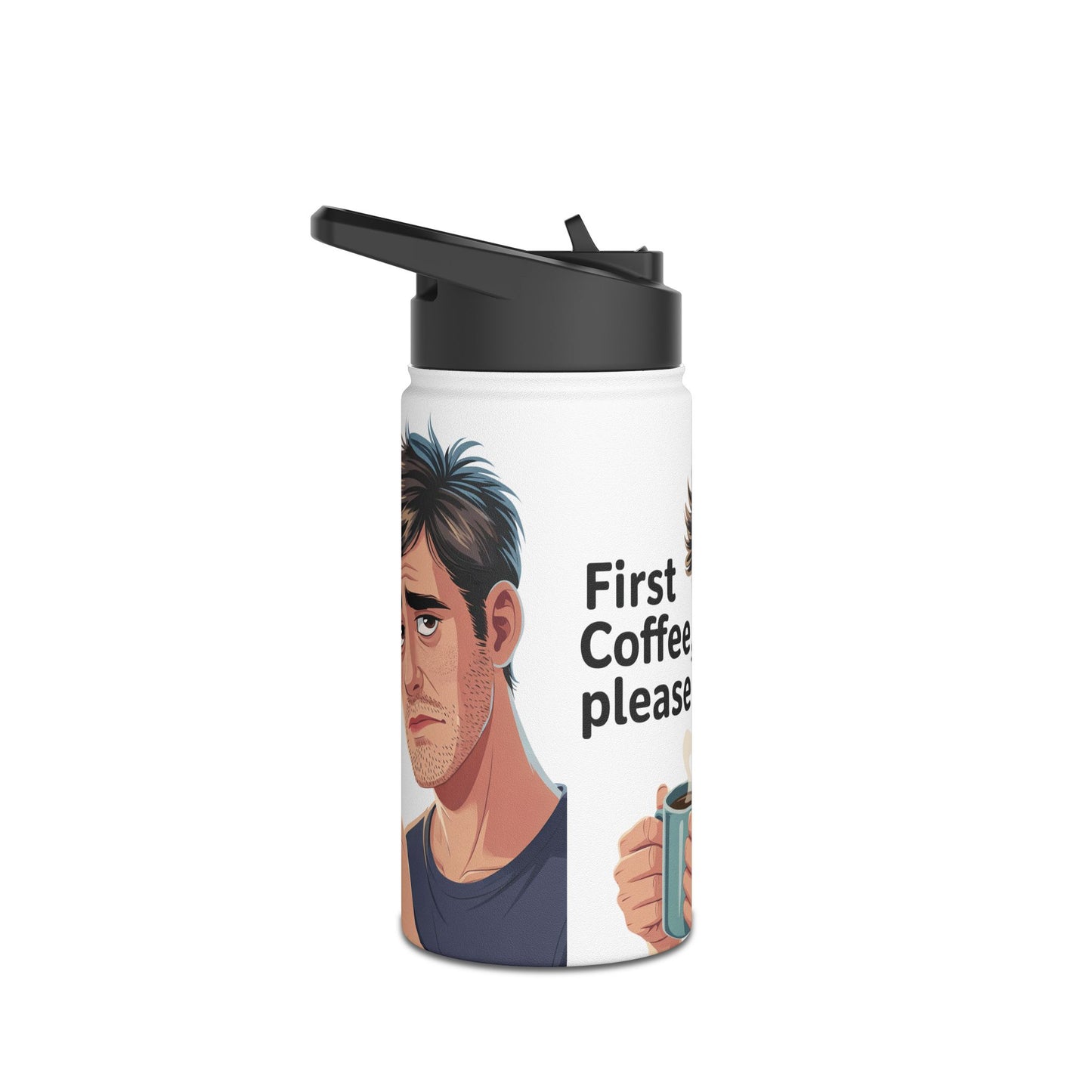 Coffee First Edelstahl-Thermoflasche – „First Coffee, Please“-Reisebecher