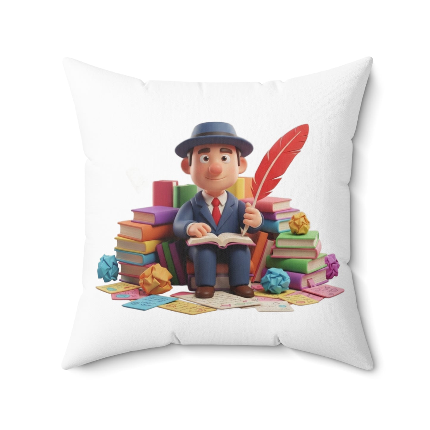Writer’s Study Decorative Pillow — Cute Booklover Cushion with Quill & Stacks of Books