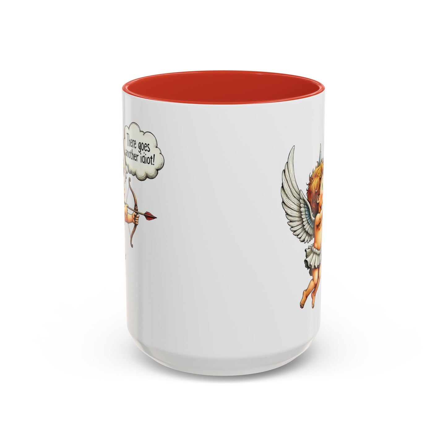 Cupid Coffee Mug — Vintage Cherub Saying "There goes another idiot!" Accent Mug