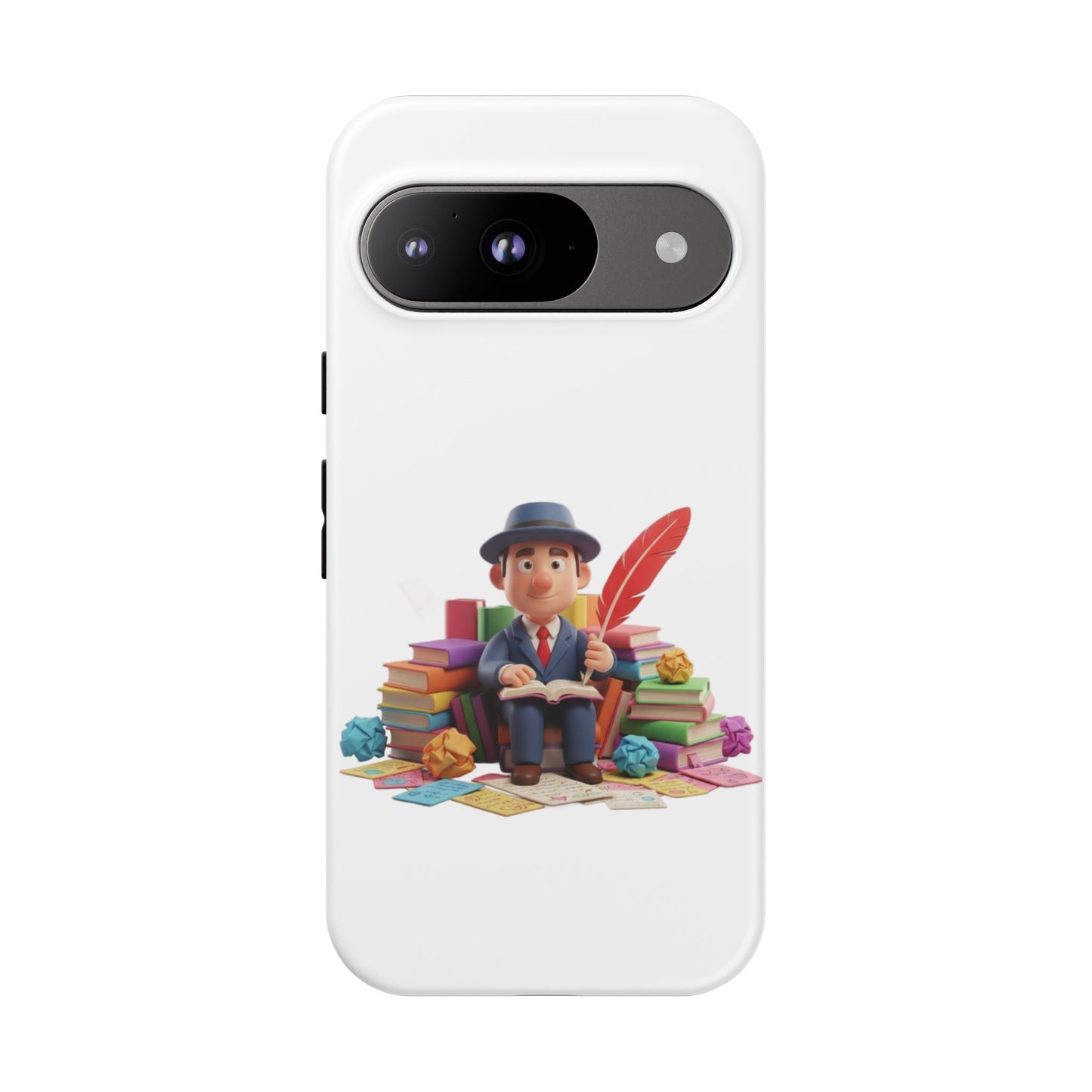 Google Author's Journey Phone Case — Cute Writer Illustration, Books & Quill Protective Cover
