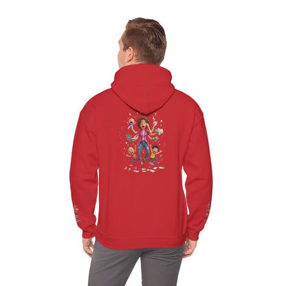 Hoodie – Pullover mit verspielter Illustration von Mutter und Kindern: „Super Mama“