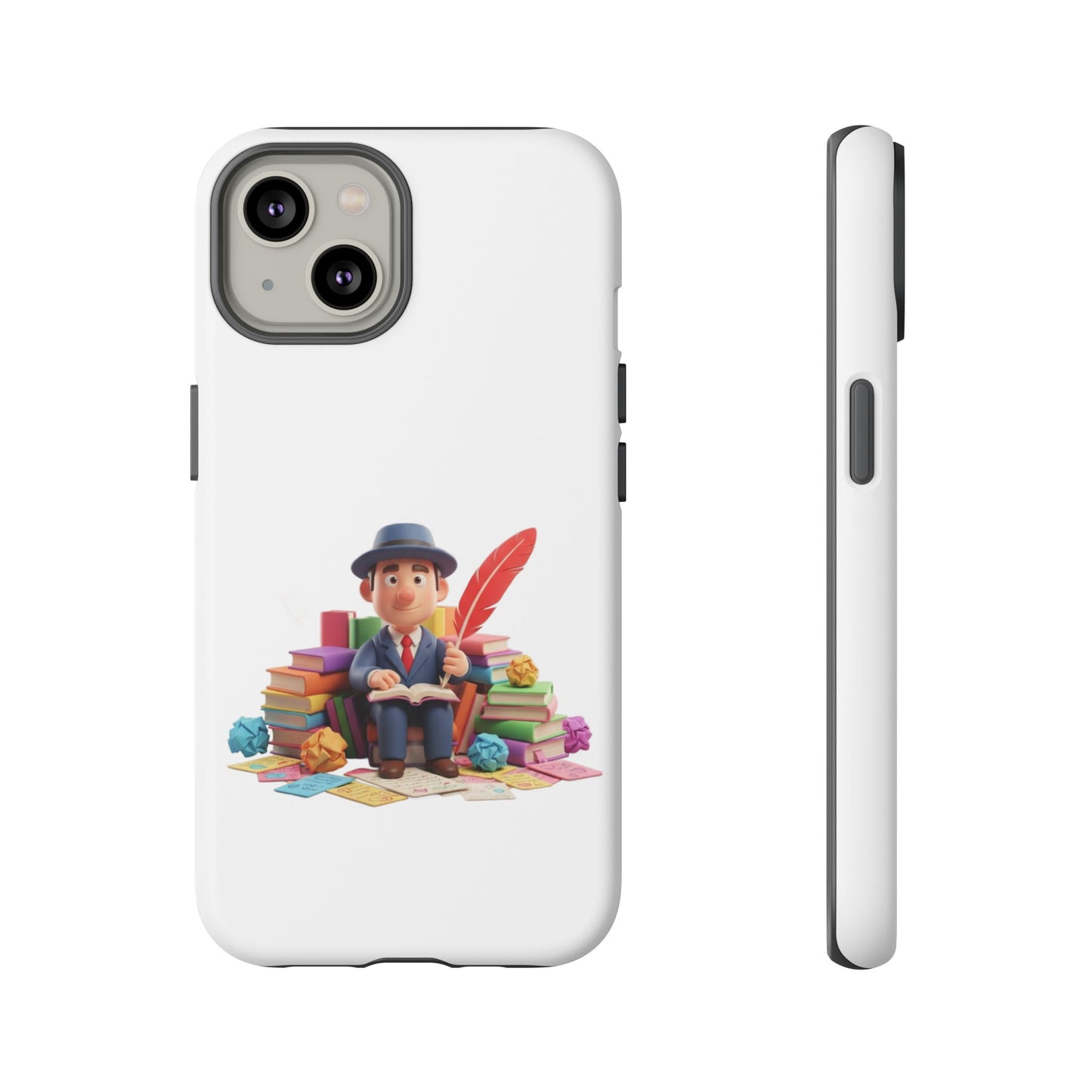 iPhone Phone Case — Cute Writer Sitting on Books with Feather Pen