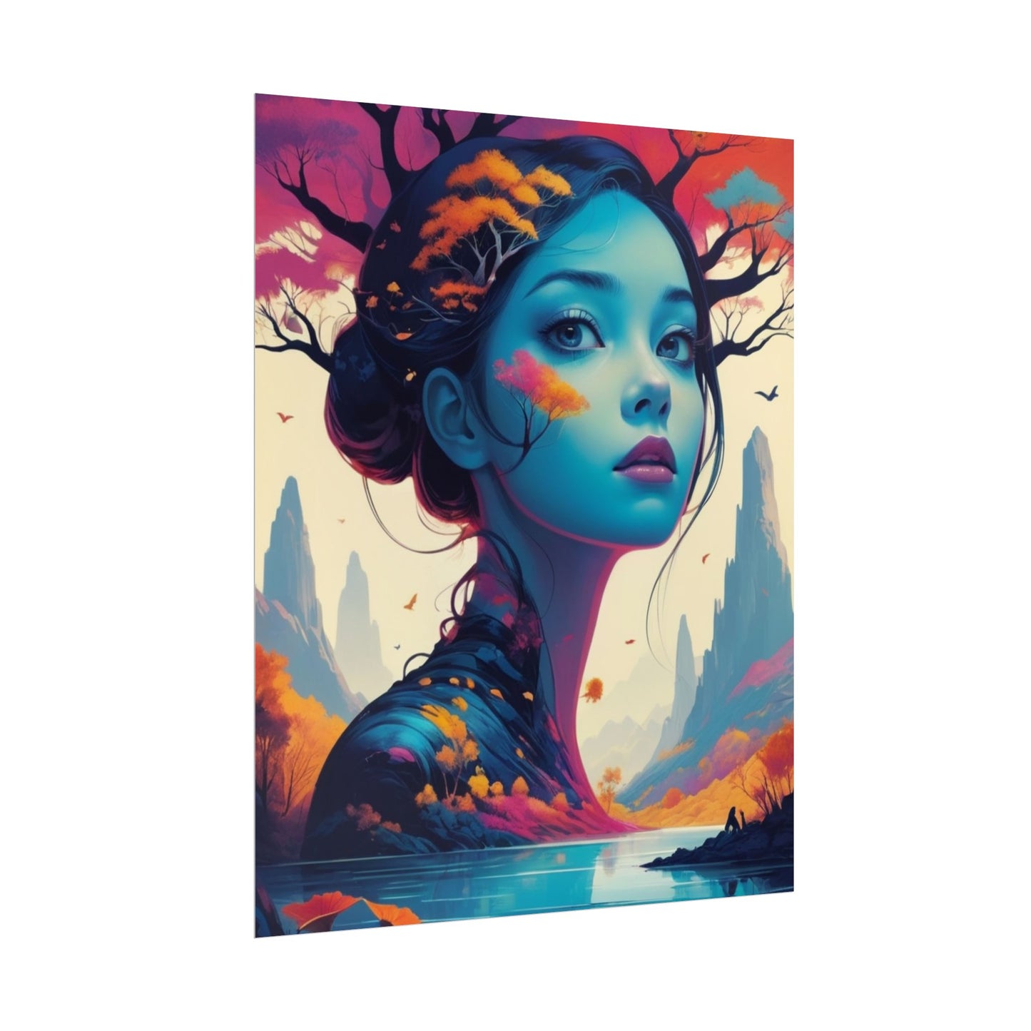 Surreal Blue Goddess Rolled Poster — Fantasy Landscape Art Print