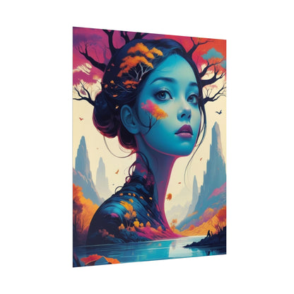 Surreal Blue Goddess Rolled Poster — Fantasy Landscape Art Print