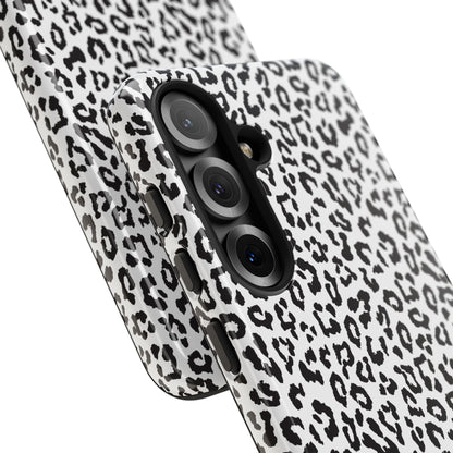 Samsung Leopard Print Tough Phone Case – Black & White Animal Pattern Protective Cover