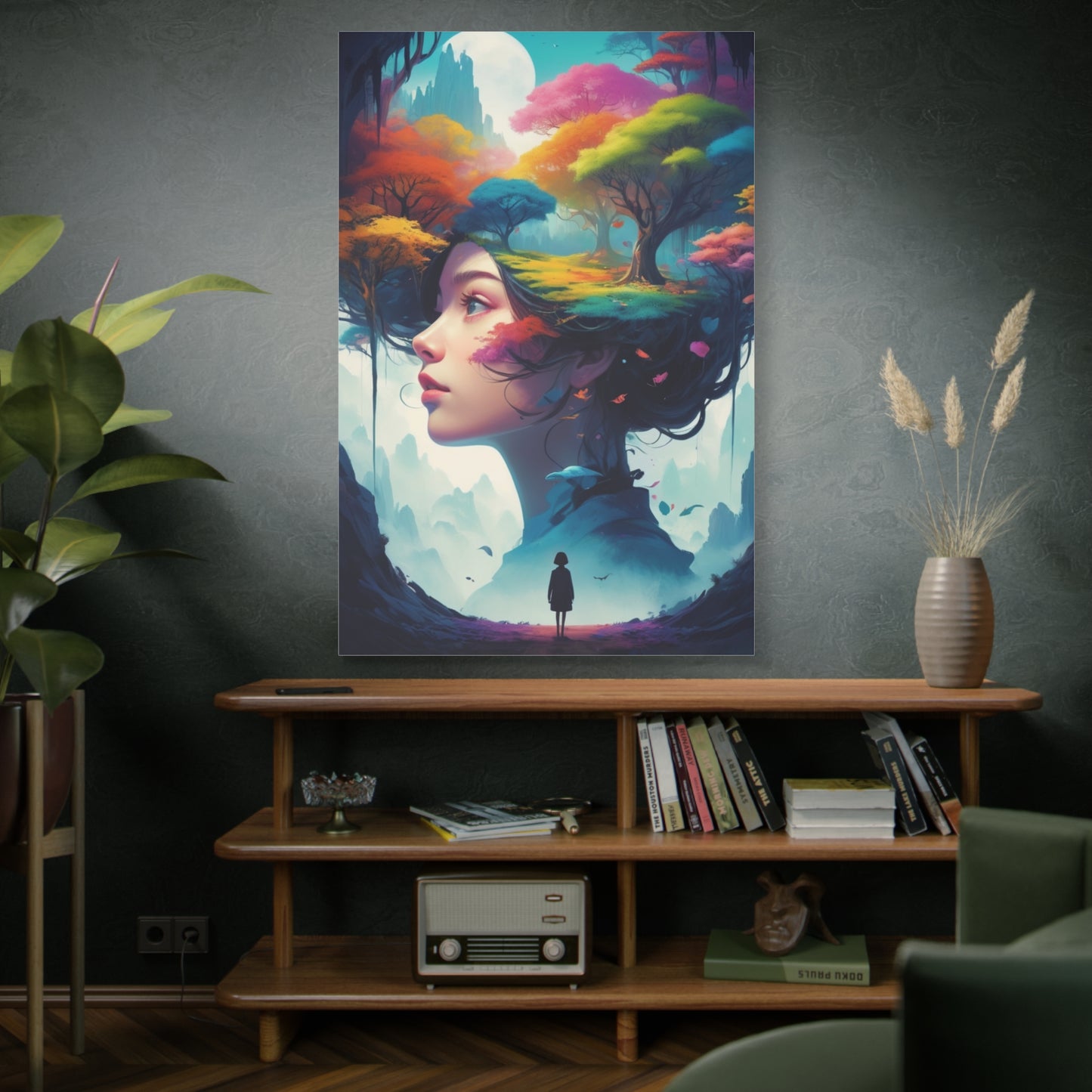 Surreal Forest Woman Matte Canvas Art — Dreamscape Profile Wall Decor