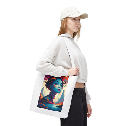 Artistic Blue Forest Maiden Tote Bag - Surreal Portrait All-Over Print