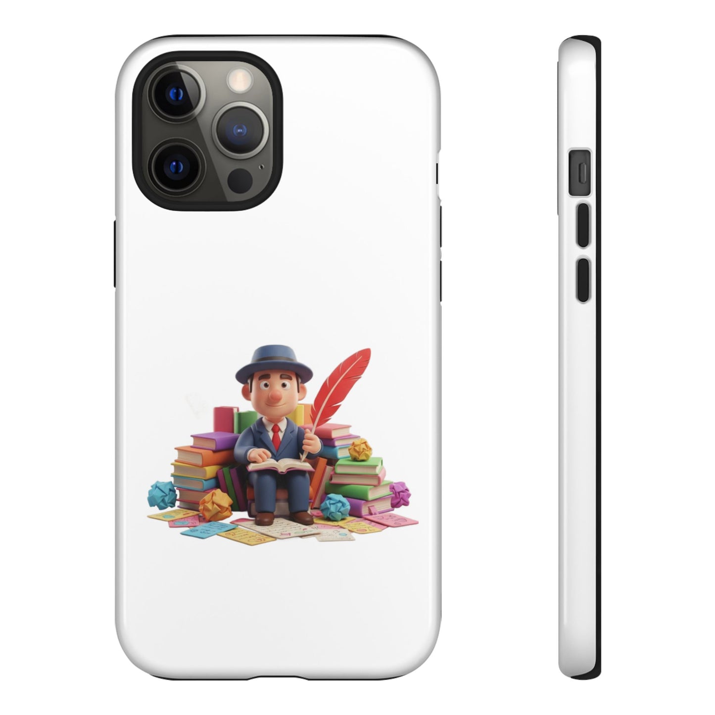 iPhone Phone Case — Cute Writer Sitting on Books with Feather Pen
