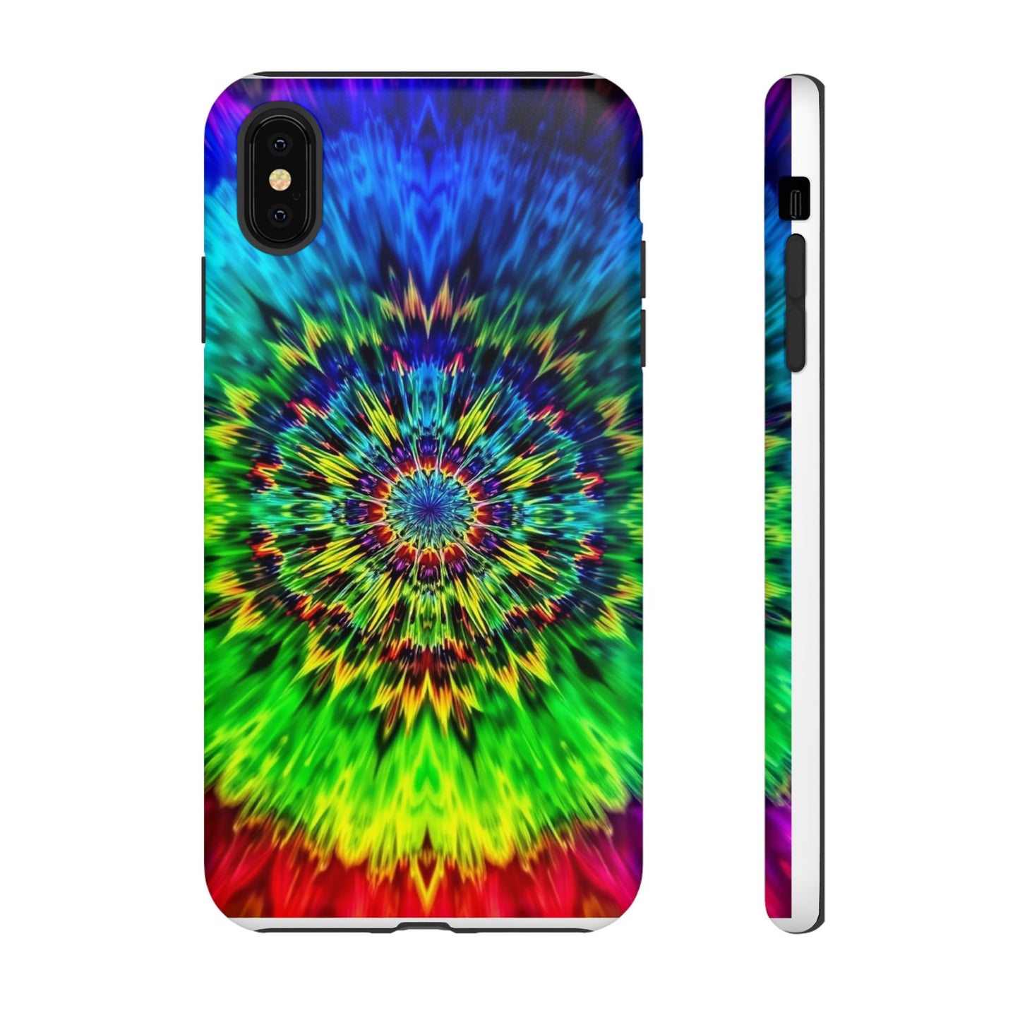 Funda resistente para teléfono con diseño de mandala psicodélico: protección vibrante con efecto tie-dye