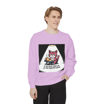 Lustiges Katzen-Sweatshirt – „Wenn dir dein Leben lieb ist, lass mich meinen Kaffee austrinken“ – Kuscheliger Pullover mit Grafikprint