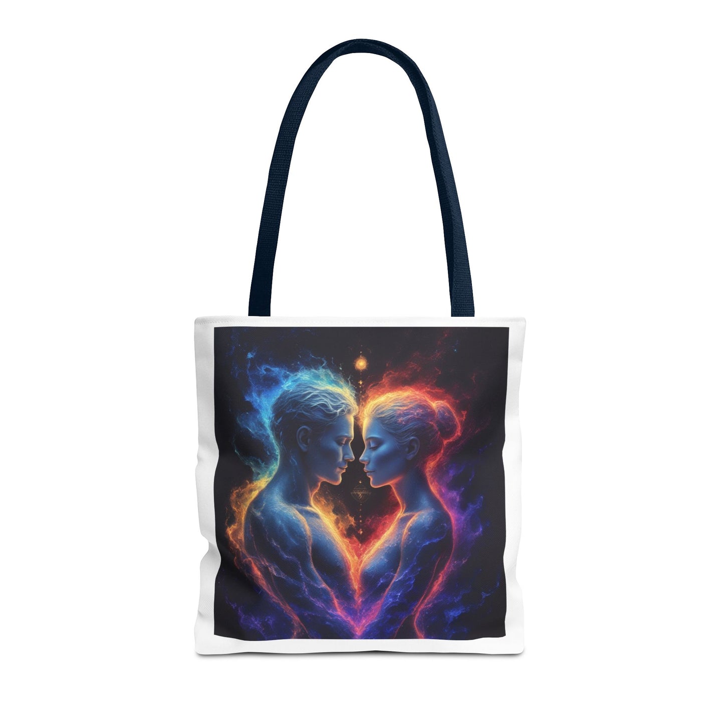 Cosmic Lovers Tote Bag — Neon Fire & Ice Couple Art AOP Tote