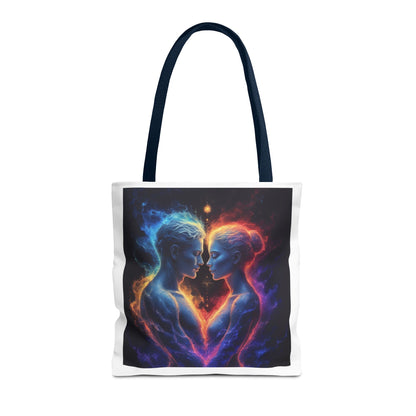Cosmic Lovers Tote Bag — Neon Fire & Ice Couple Art AOP Tote