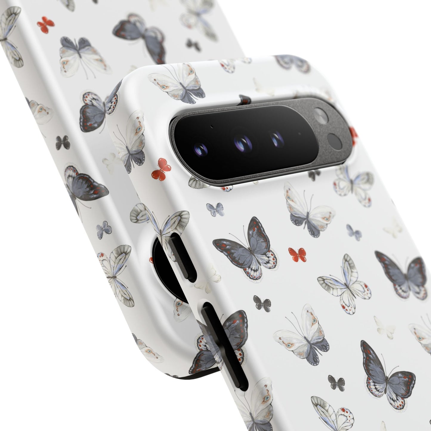 Google Butterfly Pattern Tough Phone Case — White Floral Protective Cover