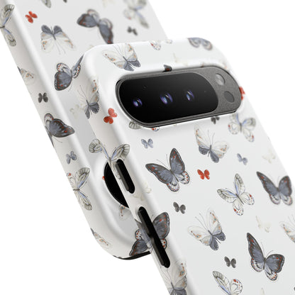 Google Butterfly Pattern Tough Phone Case — White Floral Protective Cover