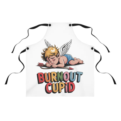 Burnout Cupid Apron — Cute Tired Cupid Graphic Cooking Apron