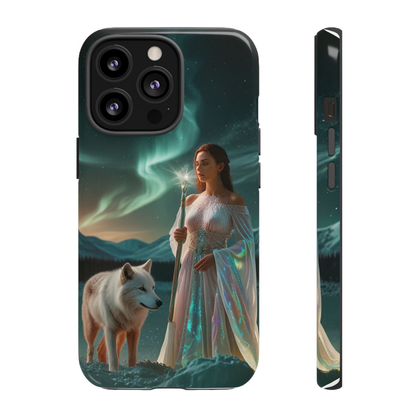 iPhone Mystic Guardian Phone Case — Aurora Wolf Woman Protective Cover