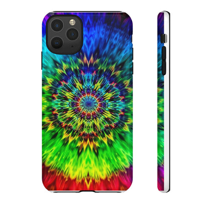 Funda resistente para teléfono con diseño de mandala psicodélico: protección vibrante con efecto tie-dye
